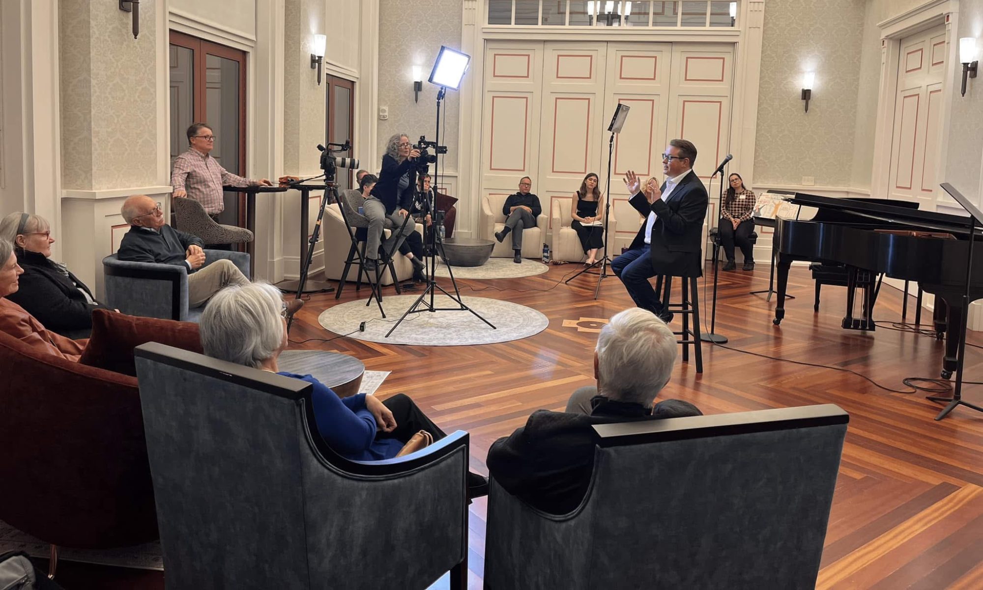 Dominic Broomfield-McHugh giving a talk at the Great American Songbook Foundation 2022